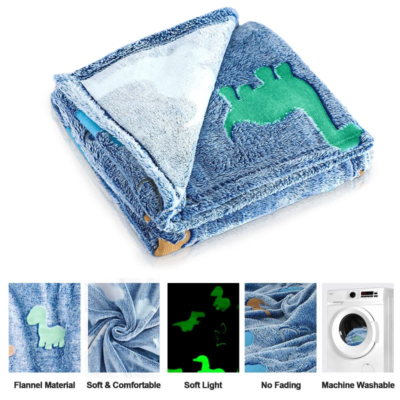 TEHALK Dinosaur Glow in The Dark Blanket for Kids, Toddler Blanket for Boys, Dinosaur Gifts for Boys/Kids, Soft Fleece Blanket Throw, Birthday Gifts 40"x60" - Image 4